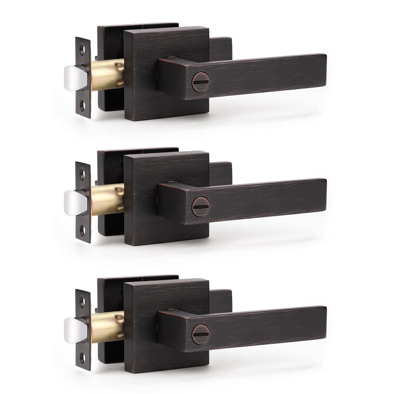 KNOBWELL Oil Rubbed Bronze Interior Door Handles, Door Lever Lock Perfect Lever Door Handle for Privacy and Security 2.07 lb One Lever 3 Pack, Left or Right Handing - Image 1